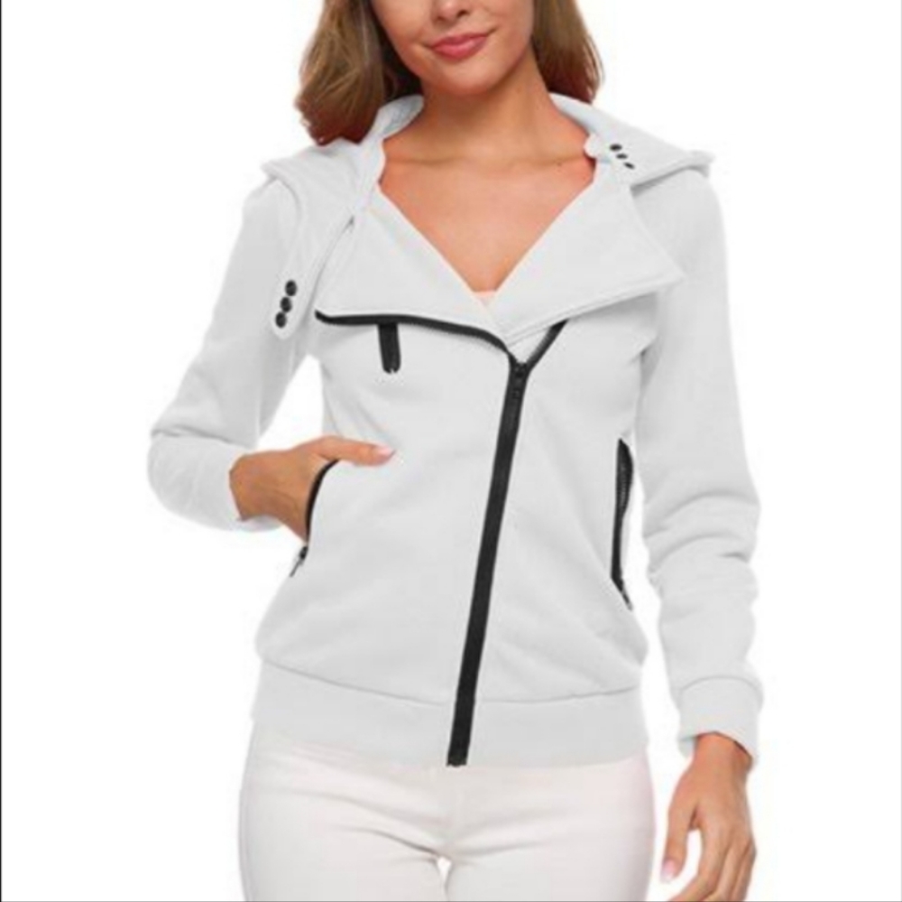NWOT White Zippered Hoodie. Sz M